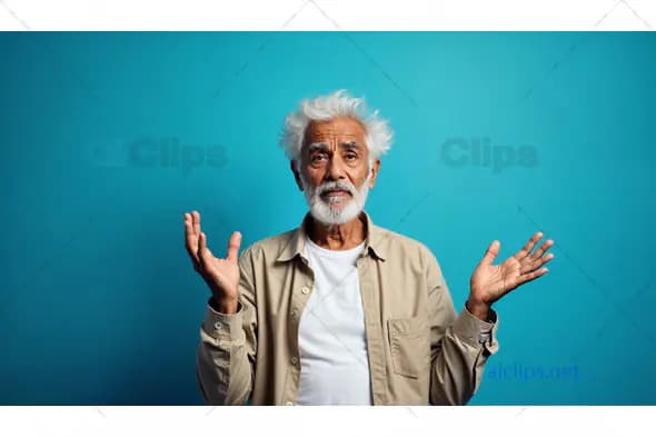 Confused Elderly Man with Hands Raised