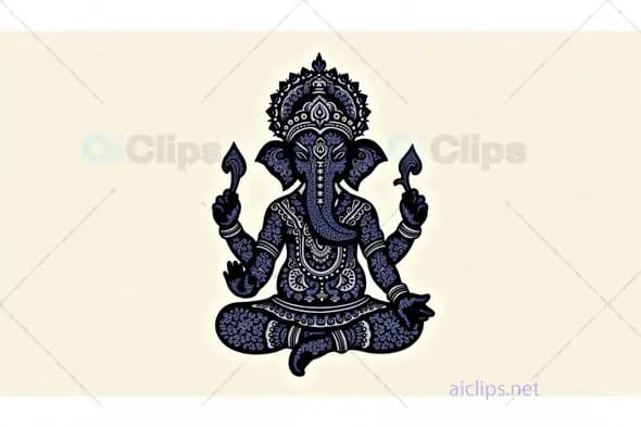Intricate Lord Ganesha Design – Traditional Black and Blue Illustration