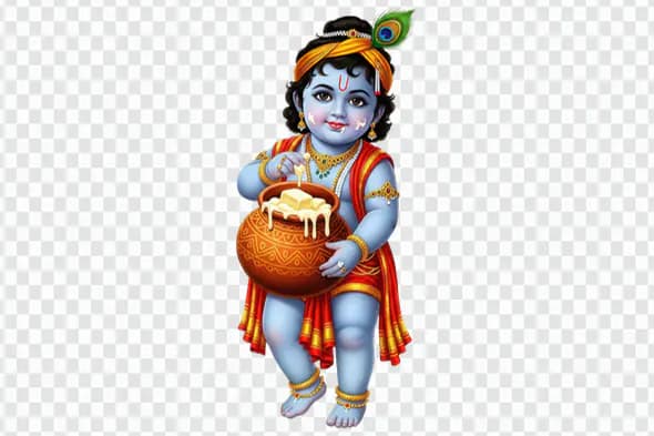 Mischievous Baby Krishna with Butter Pot PNG
