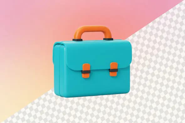 Teal briefcase with orange handle and clasps