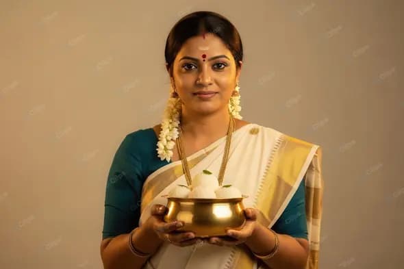 South Indian Woman Offering Festive Sweets
