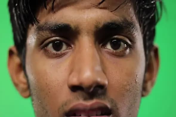 Intense Gaze on Green Screen