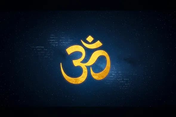 Golden Om Symbol on Cosmic Galaxy Background | AIClips Divine Visuals