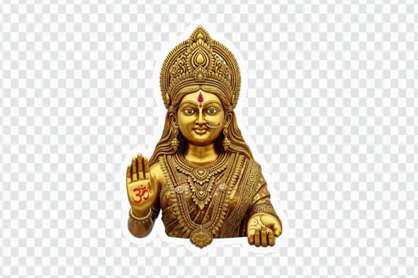 Ornate Golden Goddess Lakshmi Statue PNG Clipart