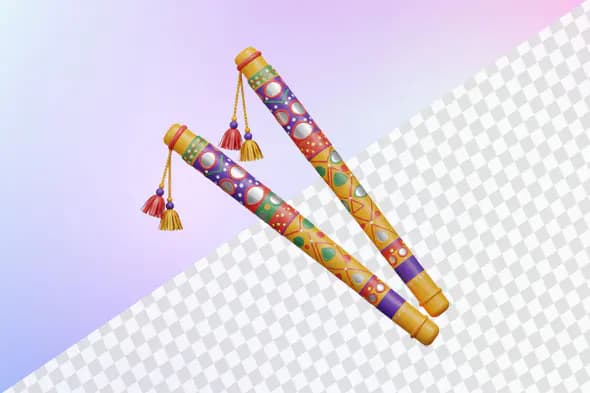 Colorful decorative dandiya sticks with tassels
