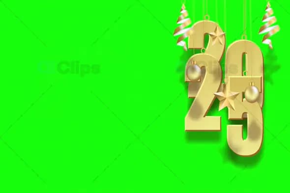 Golden 2025 with Festive Christmas Decorations on Green Screen