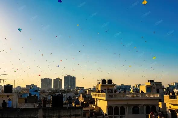 Vibrant City Kite Festival at Dusk