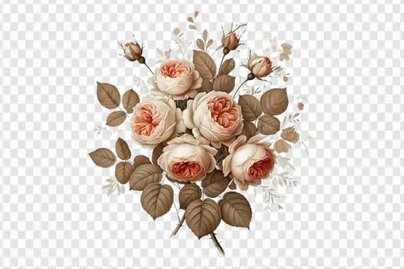 Antique Peach Garden Roses Bouquet PNG Clipart