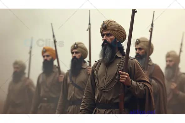 Sikh Warriors Standing in Formation with Rifles