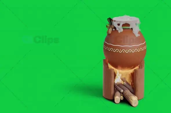 Traditional Pot on Fire - Green Screen Background