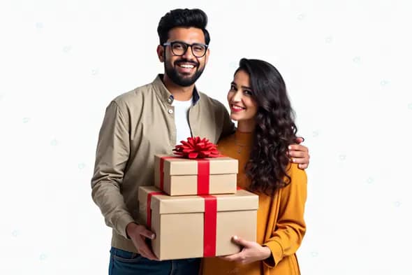Stylish Couple with Gift Boxes