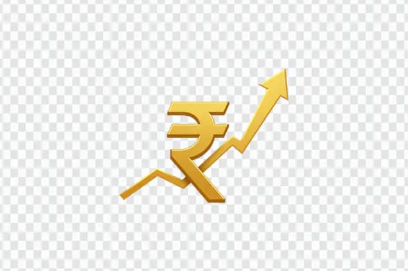 Golden Rupee Symbol with Upward Arrow PNG