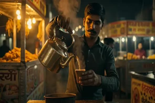 Street Tea Vendor at Night – Authentic Indian Chai Scene