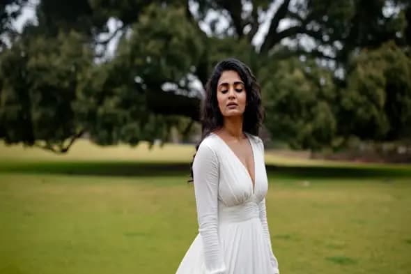 Elegant woman in white dress