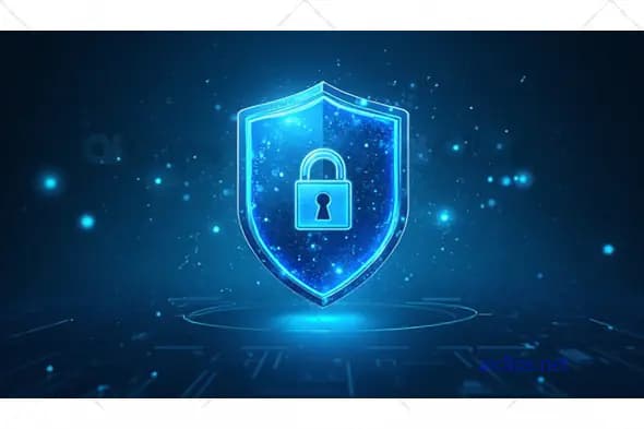 Cybersecurity Shield with Lock Icon