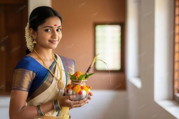 Traditional South Indian Woman with Festive Kalash