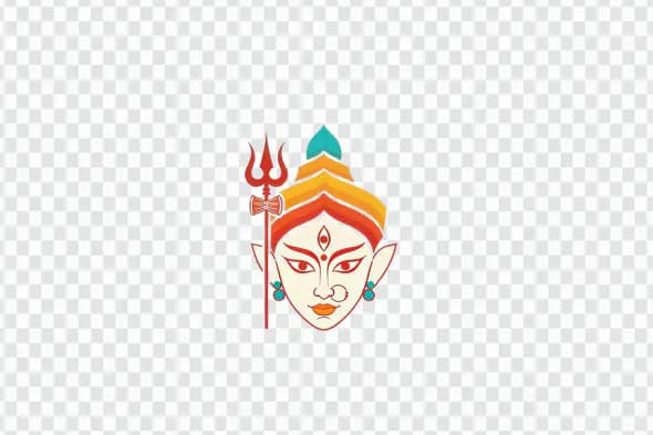 Stylized Goddess Durga Face with Trident PNG