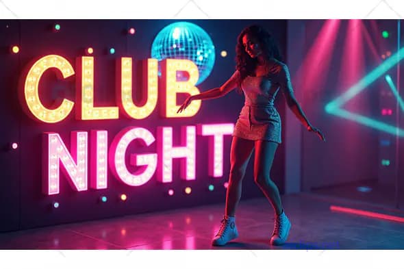 Club Night Party Scene with Neon Lights and Disco Vibes