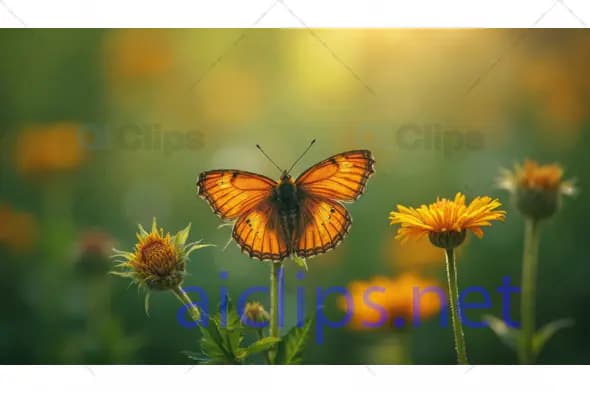 Orange Butterfly on Yellow Flowers