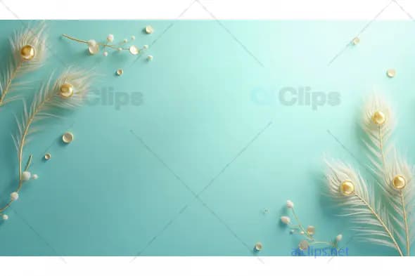 Golden Pearl Feather Design on Light Turquoise Background