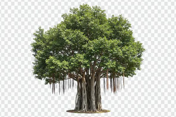 Majestic Banyan Tree with Aerial Roots PNG