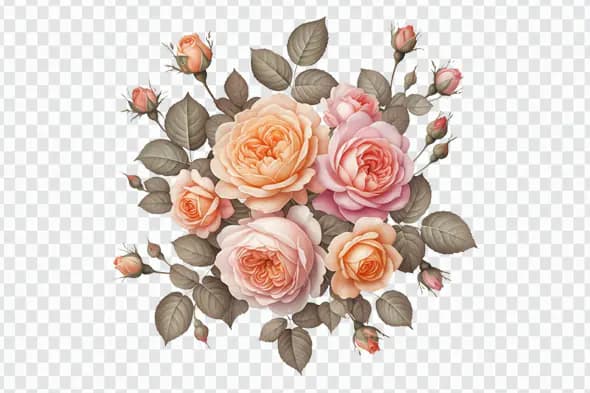 Vintage Peach Rose Bouquet Illustration PNG