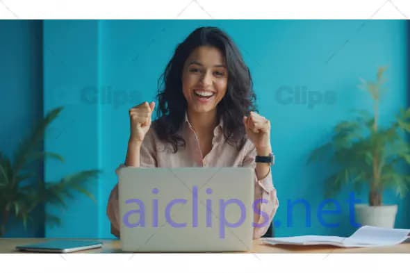 Excited Woman Celebrating Success at Laptop