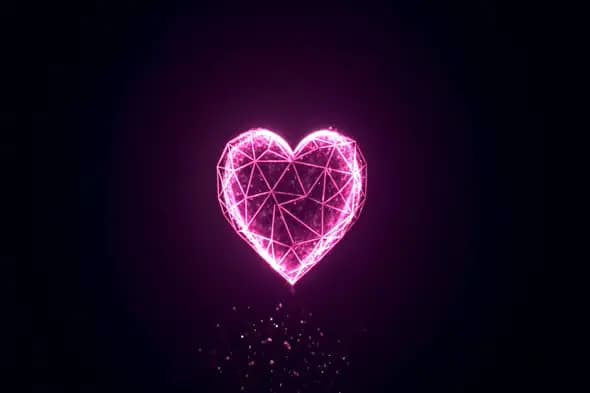 Glowing Pink Geometric Heart Animation on Dark Background