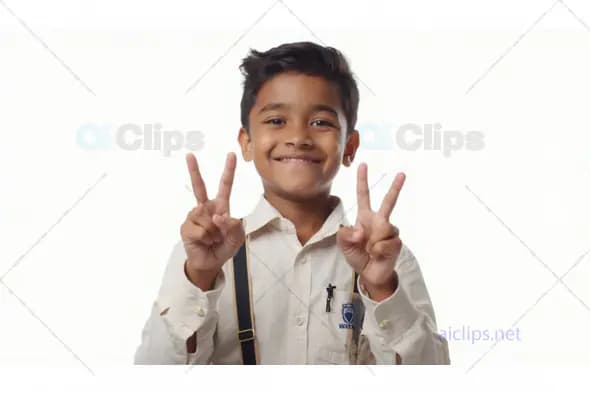 Happy School Boy Showing Peace Sign