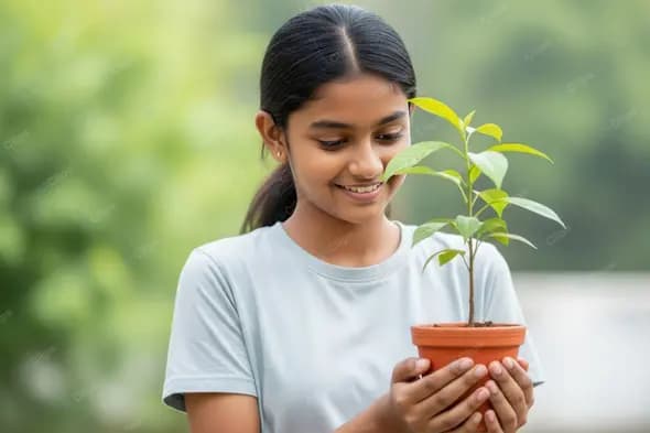 Teenager Caring for a Green Sapling