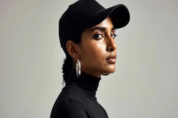 Modern Indian Woman in Black Cap