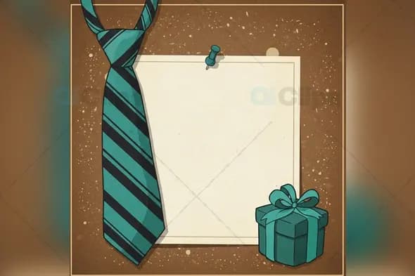 Father’s Day Greeting Card Mockup with Tie and Gift Illustration