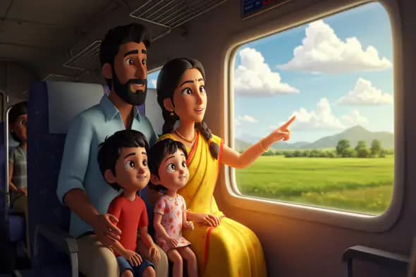 Animated Family Train Journey