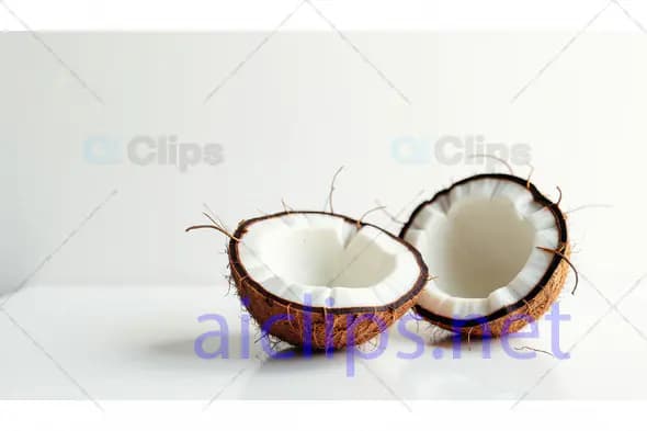 Fresh Coconut Halves on White Background