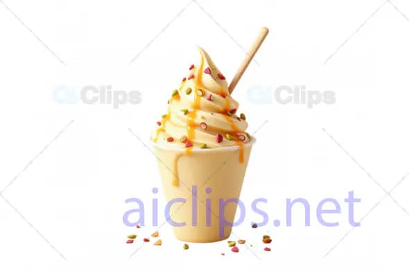 3D Soft Serve Ice Cream Cup with Toppings and Caramel Drizzle