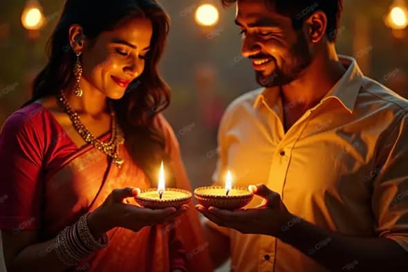 Diwali Celebration: Couple with Diyas