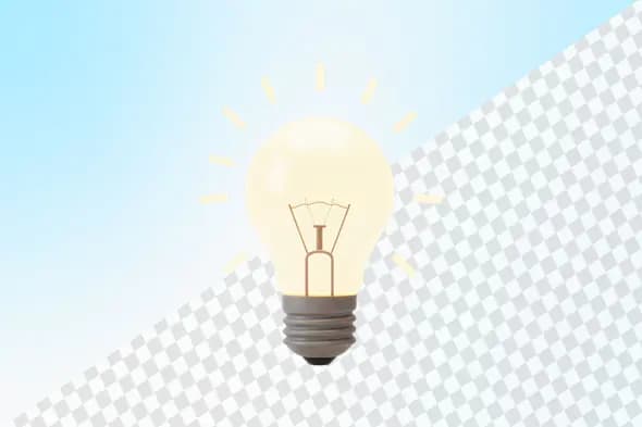 Glowing lightbulb on blue sky checkered background