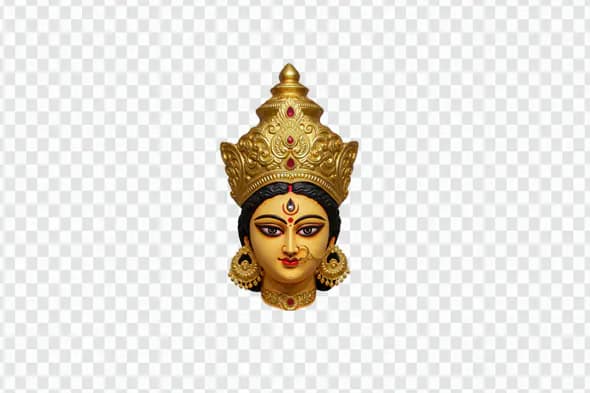 Ornate Goddess Durga Head with Golden Crown PNG