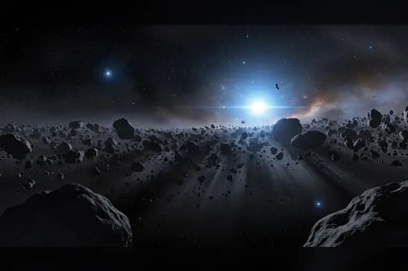 Asteroid Belt in Deep Space with Distant Star – Cinematic Sci-Fi Backdrop