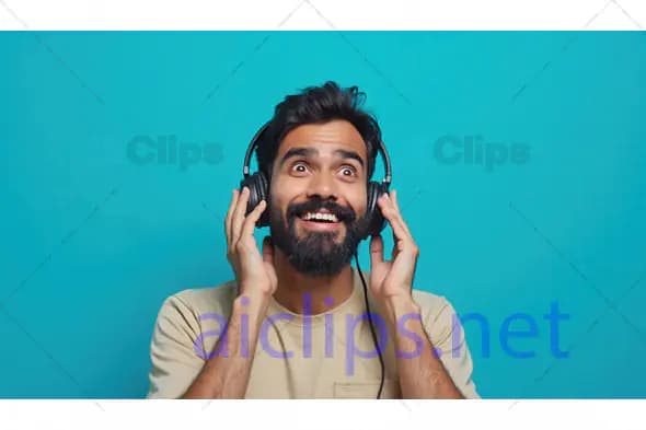 Happy Man Listening to Music with Headphones