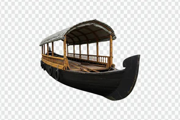 Traditional Wooden Houseboat with Canopy PNG Clipart
