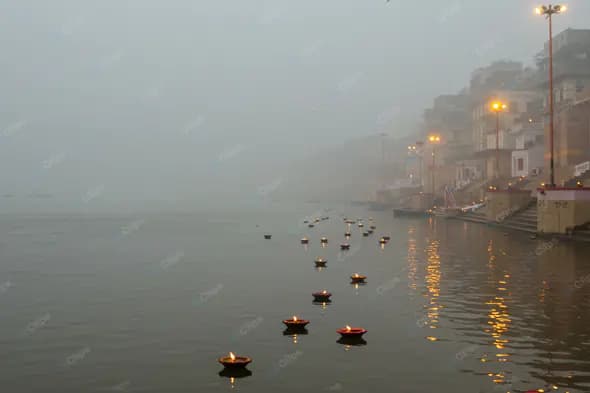 Misty Ganges Riverfront at Dawn