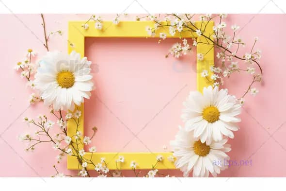 Yellow Frame with Daisies on Pink Background