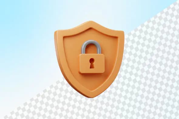 Orange shield with padlock security icon 3D