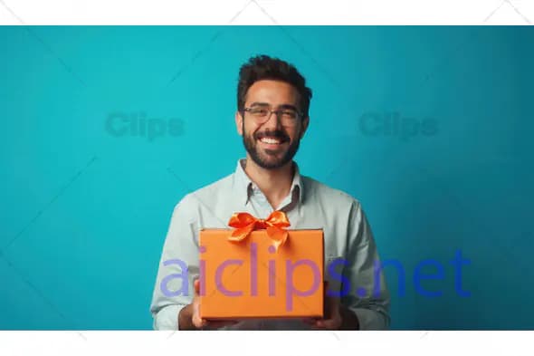 Smiling Man Holding Gift Box