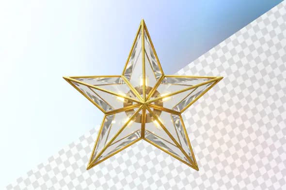 Golden star shaped lamp with glass panels