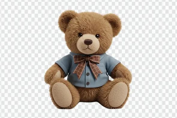 Adorable Fluffy Teddy Bear in Blue Shirt PNG Clipart