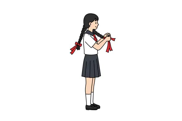 Schoolgirl Adjusting Hairs Vector