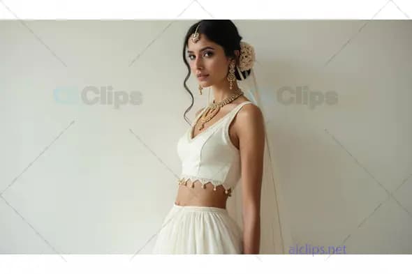Elegant Indian Bridal in Ivory Lehenga with Traditional Jewelry