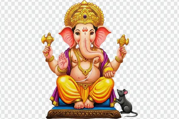 Ganesha Hindu Deity with Mouse Companion PNG